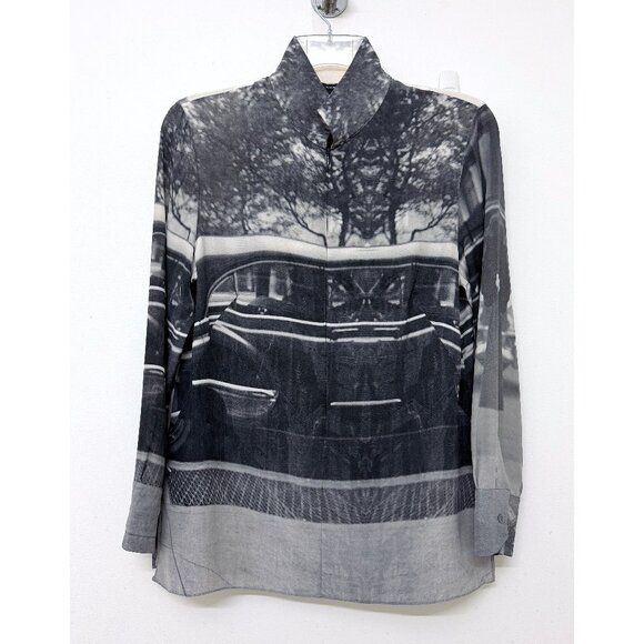 Akris Three Women Vivian Maier Print Silk Top Blouse Black Gray Photo Car 8 - Picture 2 of 16